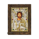 Jesus Christ Blessing Silver Gold Plated Wood Icon with Crystals