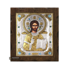 Jesus Christ Blessing Silver Gold Plated Wood Icon with Crystals