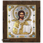 Jesus Christ Blessing Silver Gold Plated Wood Icon with Crystals