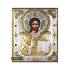 Jesus Christ Blessing Silver Gold Plated Wood Icon with Crystals