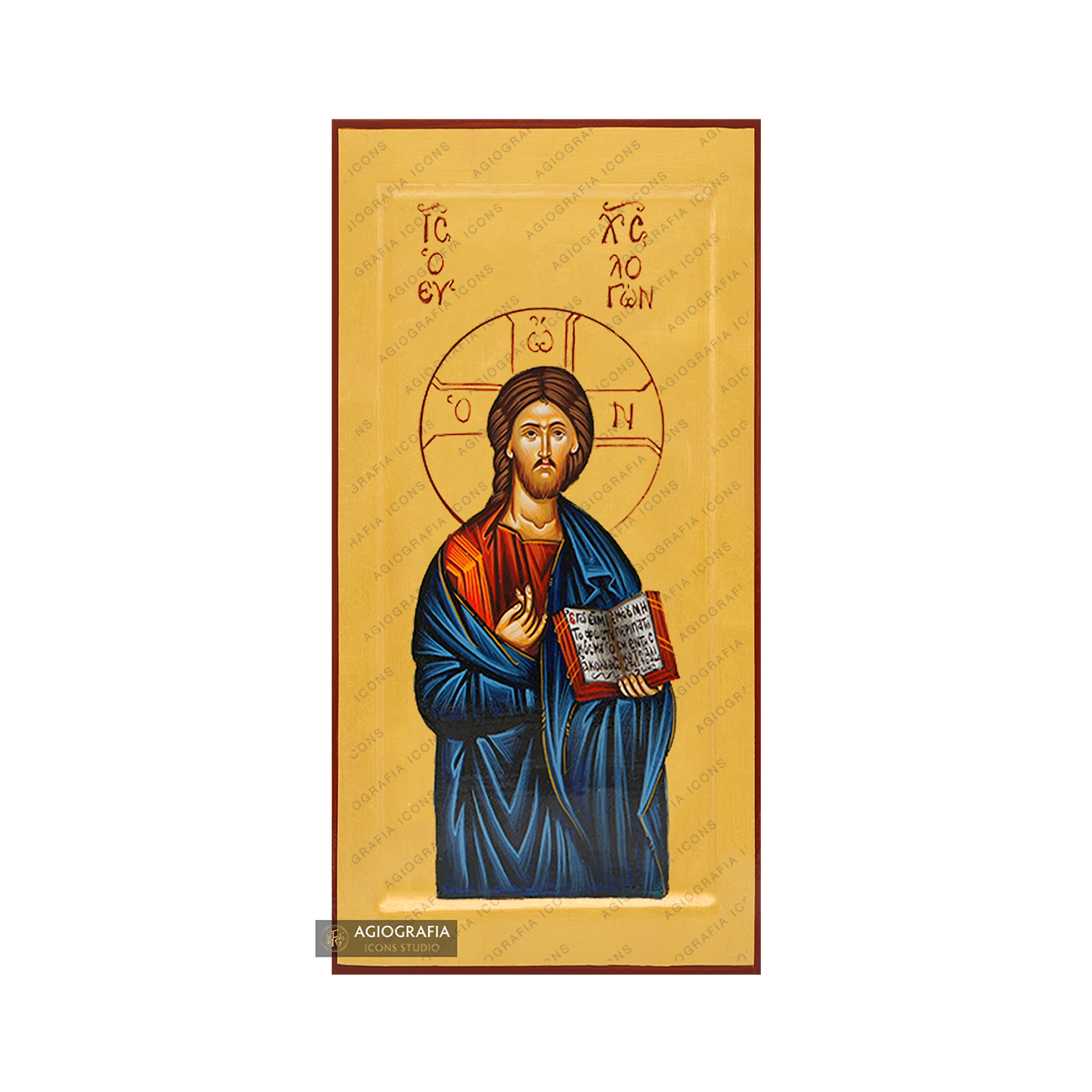 24k Jesus Christ The One Who Blesses Handwritten Icon with Gold Leaves