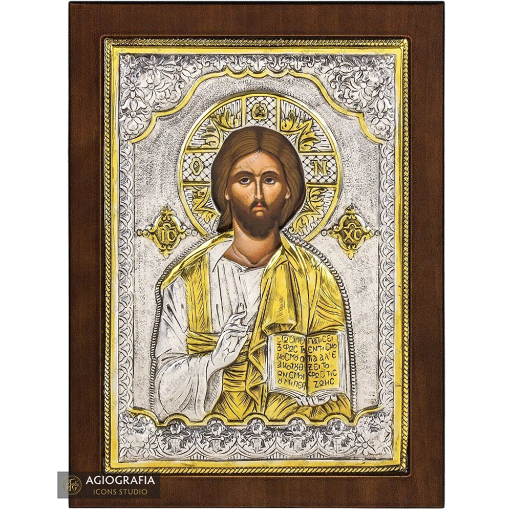 Jesus Christ The One Who Blesses Christian Orthodox Silver Plated Icon