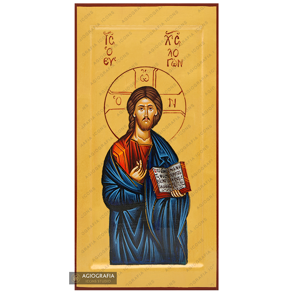 24k Jesus Christ The One Who Blesses Handwritten Icon with Gold Leaves