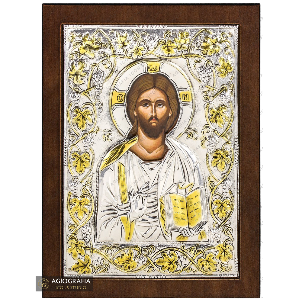 Jesus Christ The One Who Blesses Christian Orthodox Silver Plated Icon