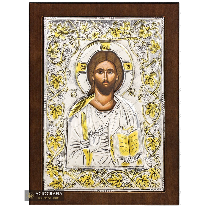 Jesus Christus, der Segnende, christlich-orthodoxe versilberte Ikone
