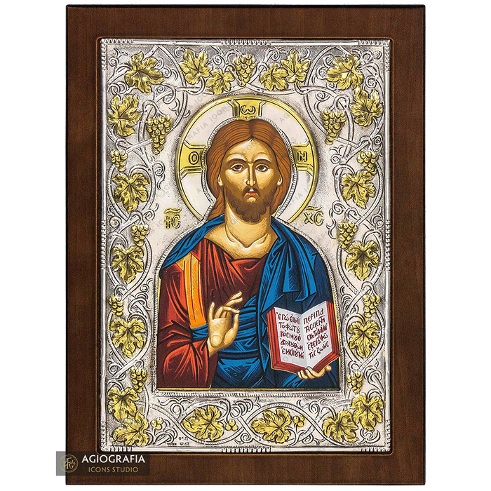 Jezus Chrystus Drzewo Życia chrześcijańska prawosławna ikona posrebrzana