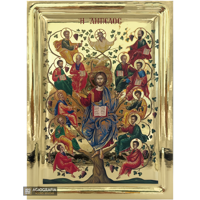 Jésus-Christ Arbre de Vie icône grecque sur bois avec effet de dorure