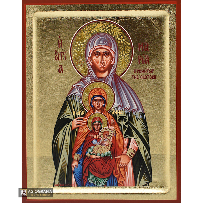 18k Vergine Maria Antenati Sant'Anna, Santa Maria icona greca a foglia d'oro
