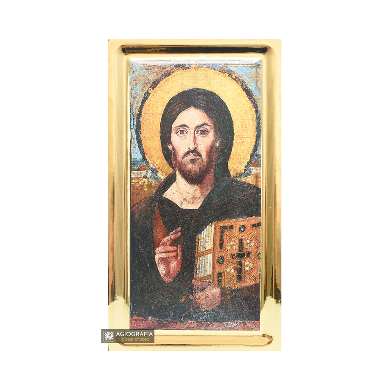 Jesus Christ of Sinai Orthodox Icon with Gilding Effect Gold Leaf