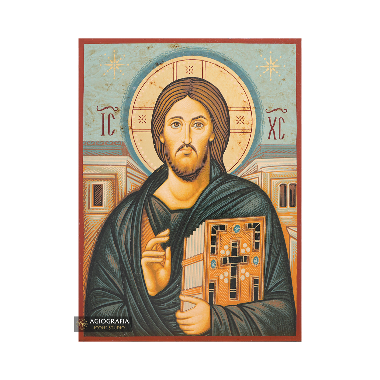 Jesus Christ of Sinai Gold Print Greek Icon with Aged Gold Foil