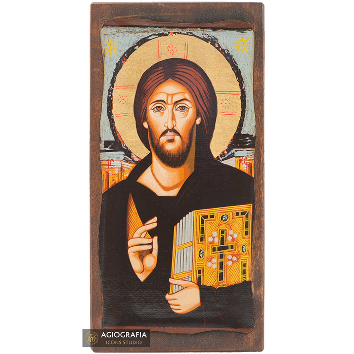 Jesus Christ of Sinai Christian Icon with Aged Gold Leaves