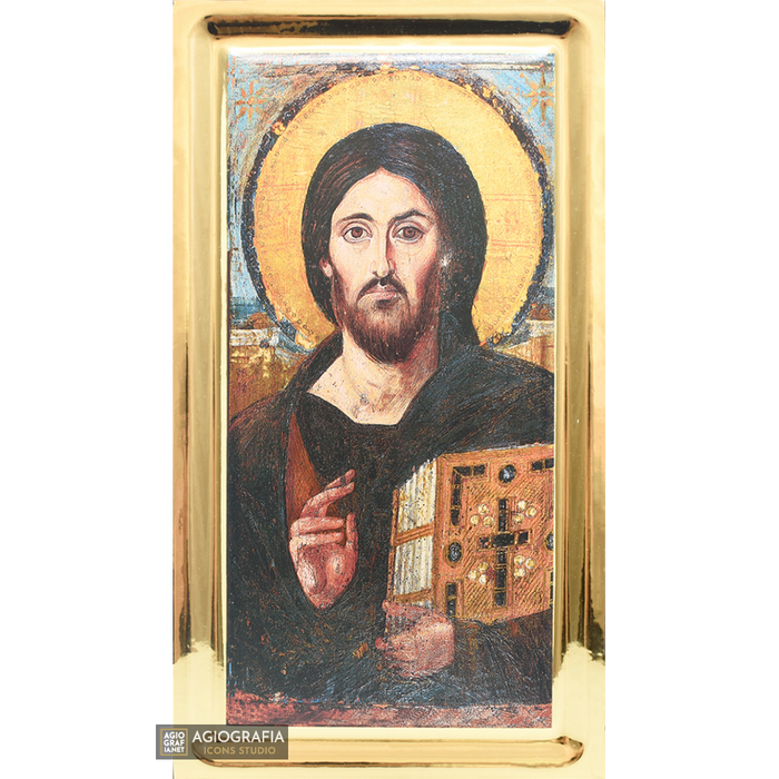 Jesus Christ of Sinai Orthodox Icon with Gilding Effect Gold Leaf
