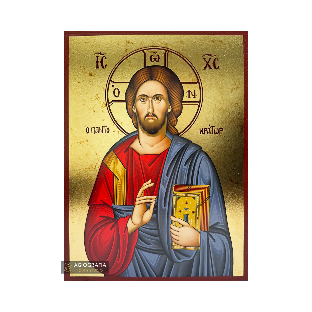 Jesus Christ the Almighty (Pantokrator) Gold Print Icon with Aged Gold Foil