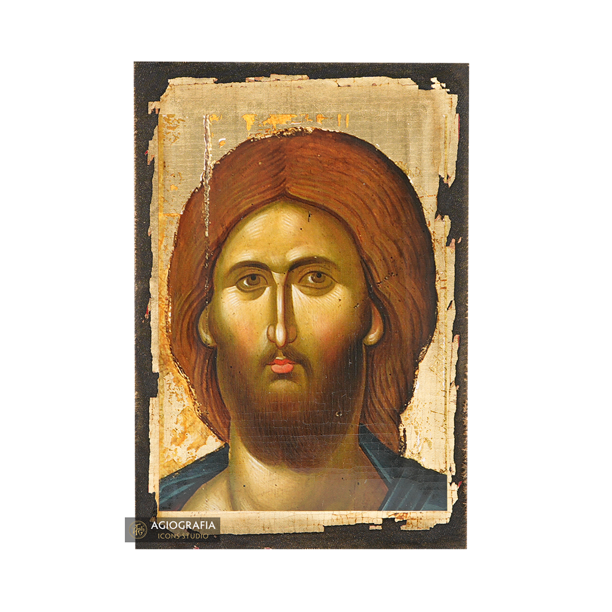 Jesus Christ the Almighty Greek Icon with Aged Gold Leaves