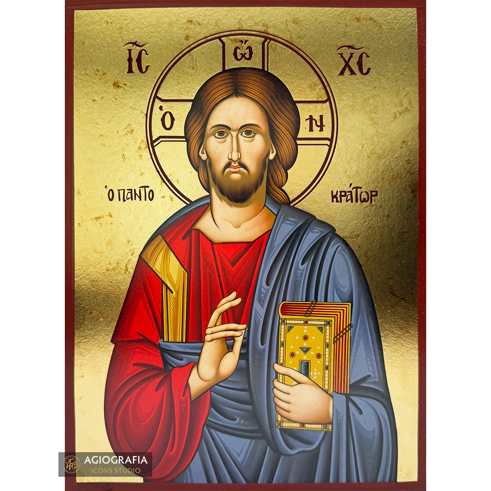 Jesus Christ the Almighty (Pantokrator) Gold Print Icon with Aged Gold Foil