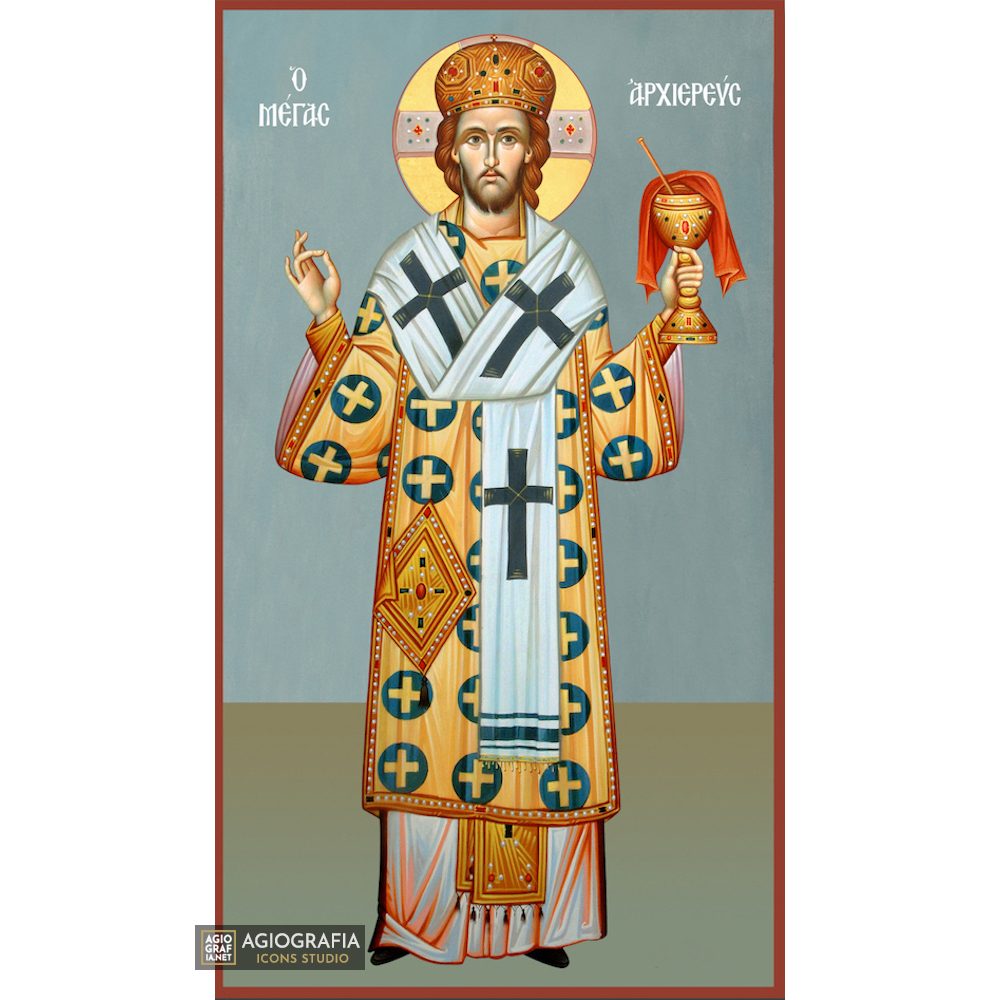 Jesus Christ Great Archbishop Orthodox Icon Blue Background