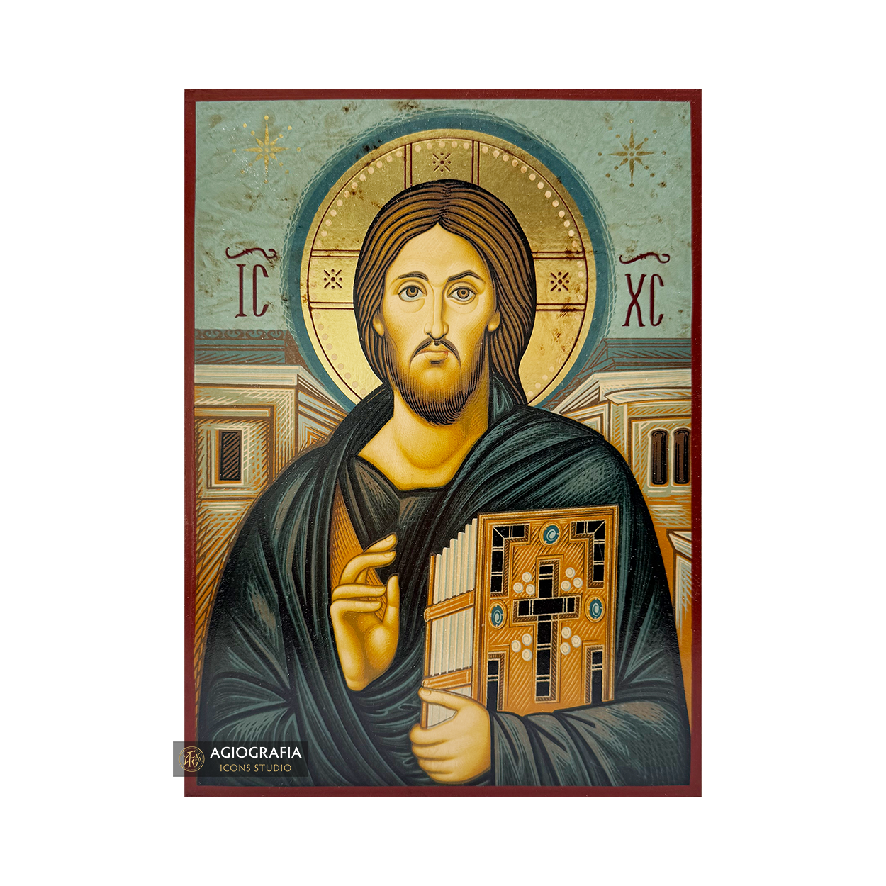 Jesus Christ of Sinai Gold Print Greek Icon with Aged Gold Foil