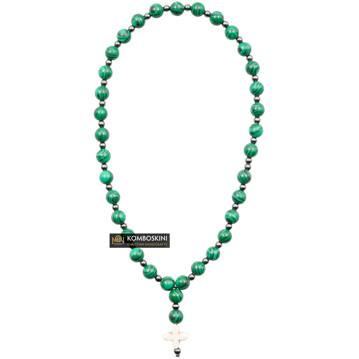 Chapelet de prière en pierres semi-précieuses de malachite à 50 nœuds
