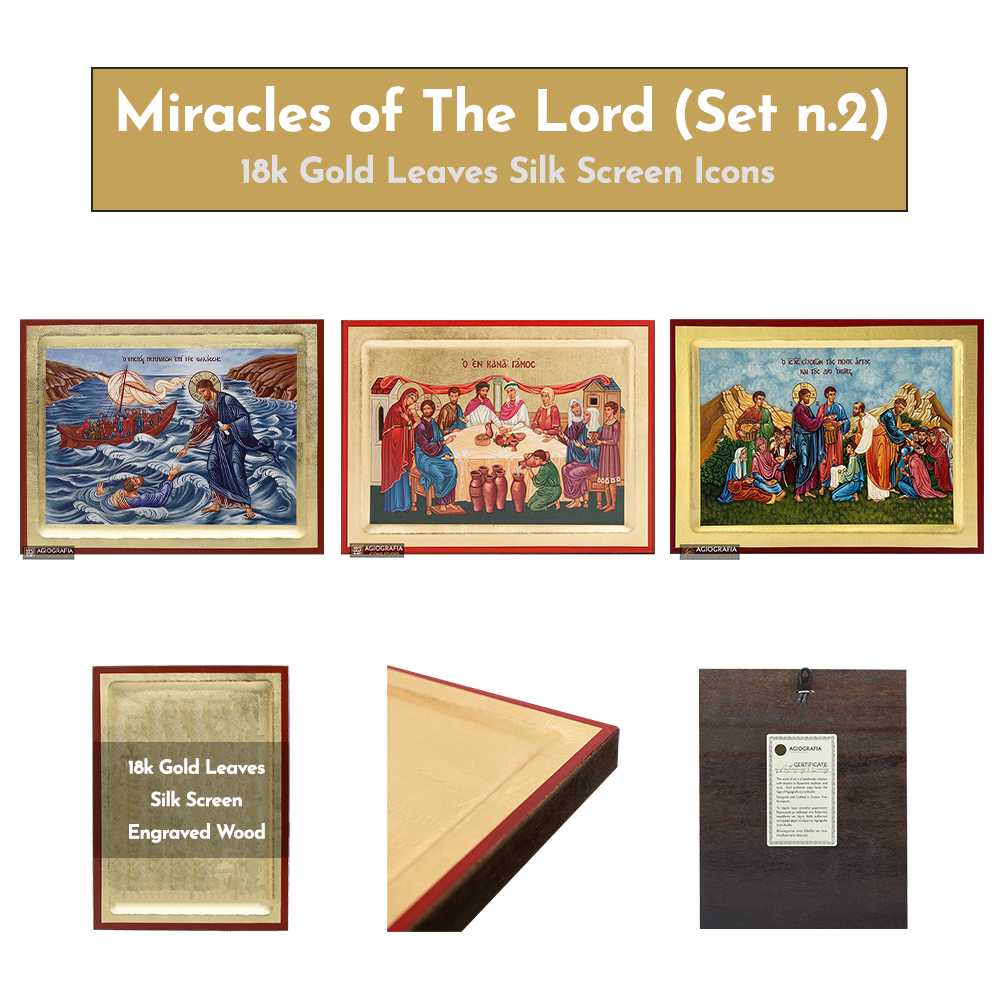 18k Miracles of The Lord Set - 3 Small Gold Leaf Icons Set