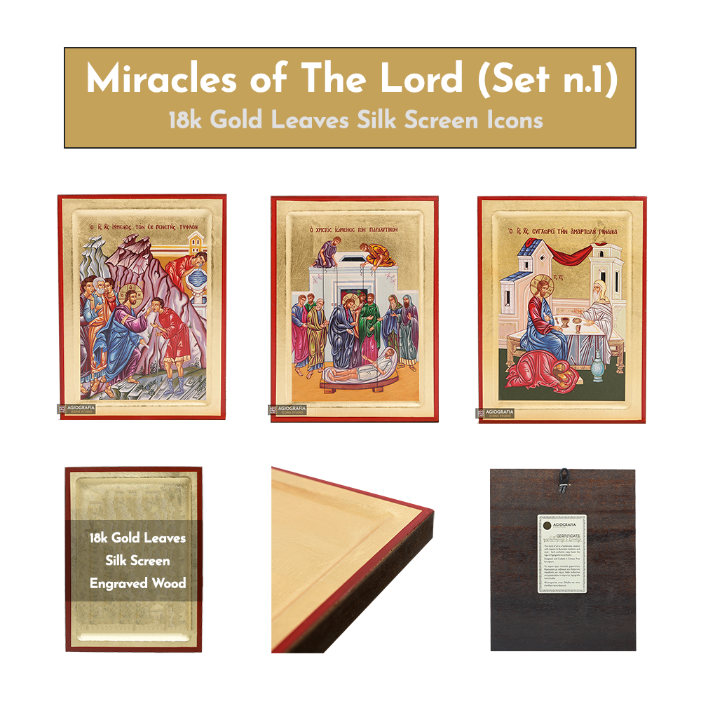 18k Miracles of The Lord Set - 3 Small Gold Leaf Icons Set