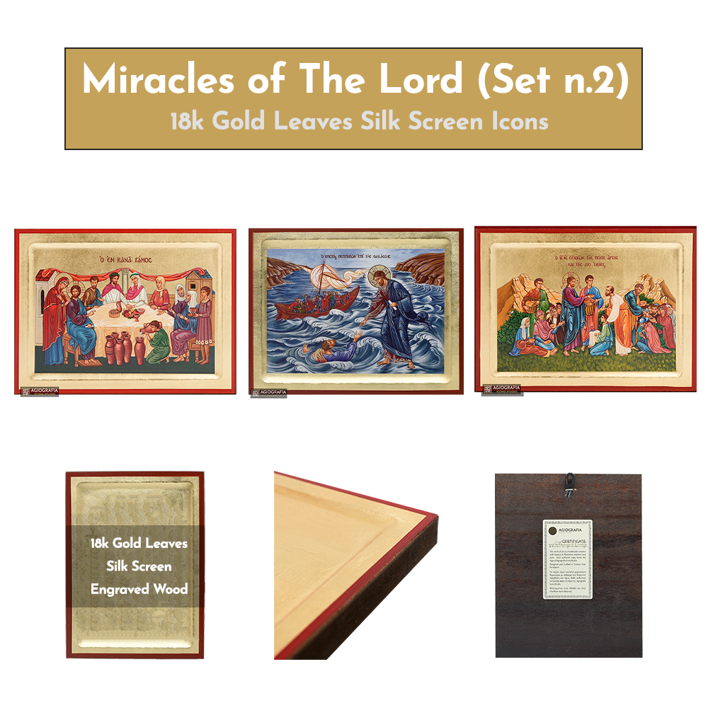 18k Miracles of The Lord Set - 3 Small Gold Leaf Icons Set