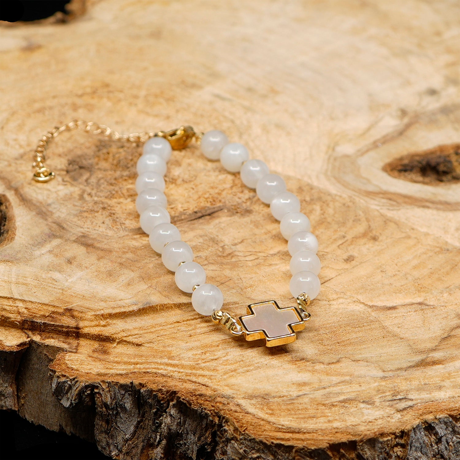 Moonstone [White] 24k Gold Plated Christian Woman Bracelet