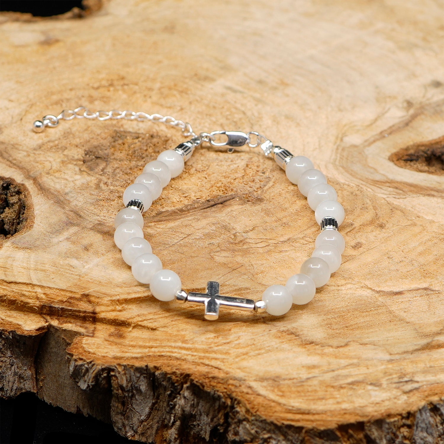 Moonstone [White] Sterling Silver Christian Woman Bracelet