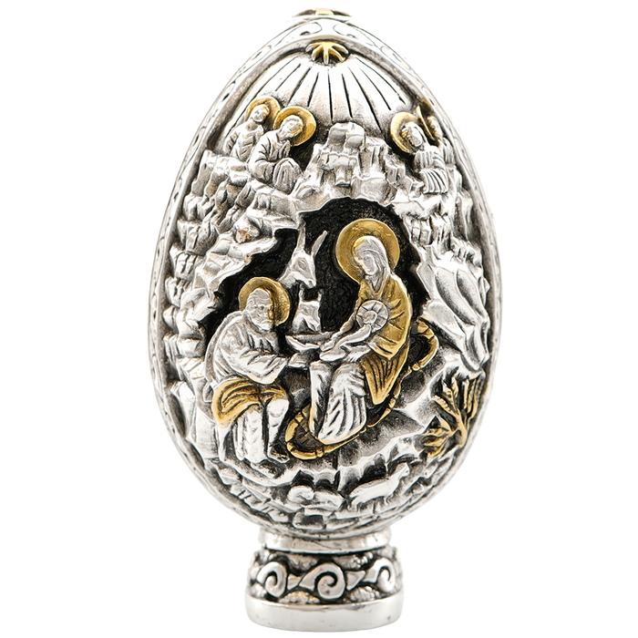 Natividad y Bautismo de Jesucristo huevo de plata pura con baño de oro 24k