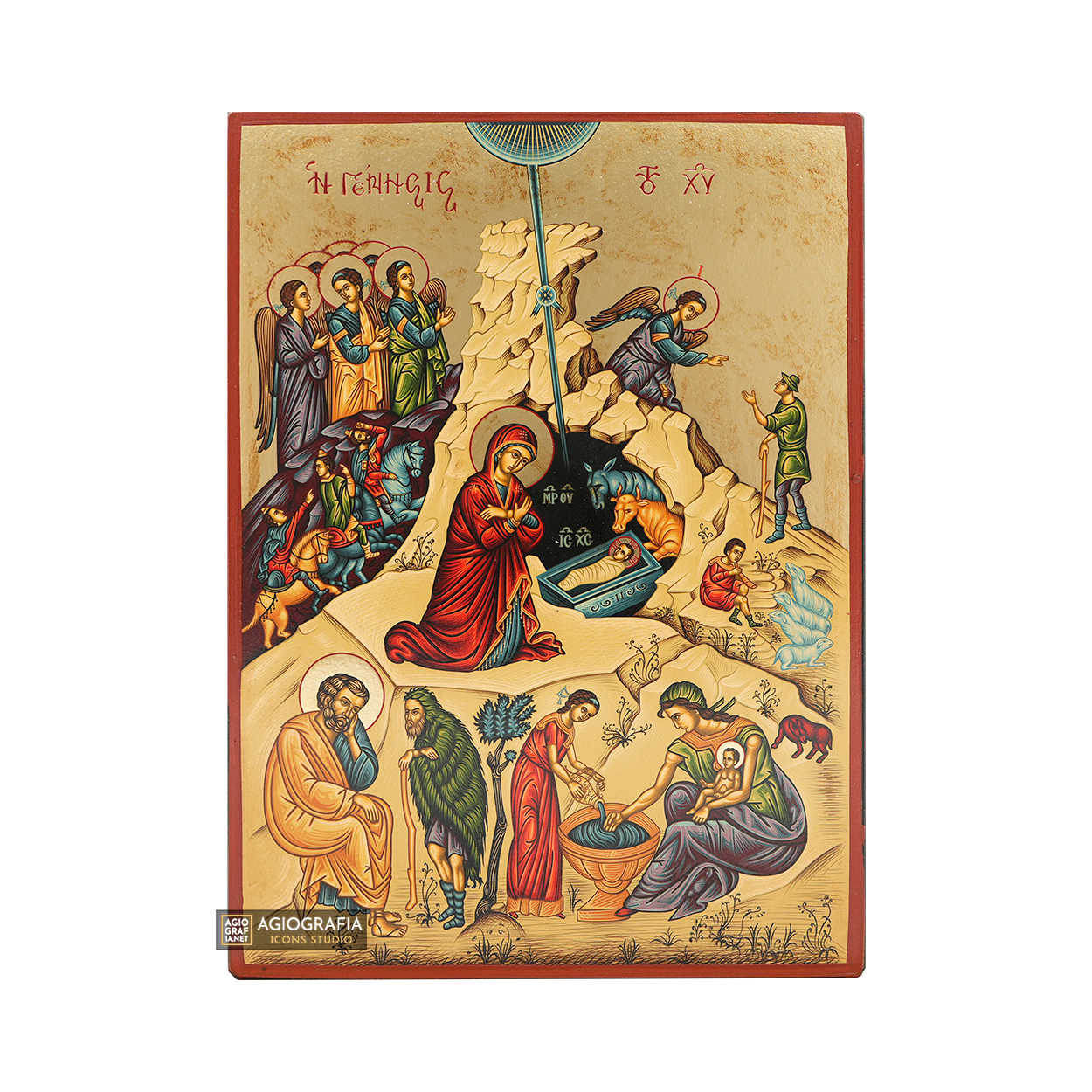 Nativity of The Lord Gold Print Orthodox Icon with Aged Gold Foil