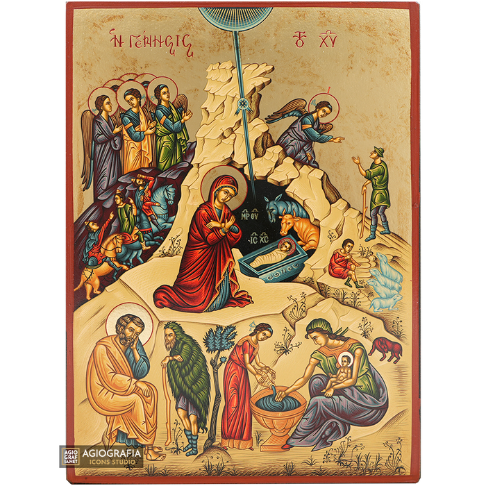 Nativity of The Lord Gold Print Orthodox Icon with Aged Gold Foil