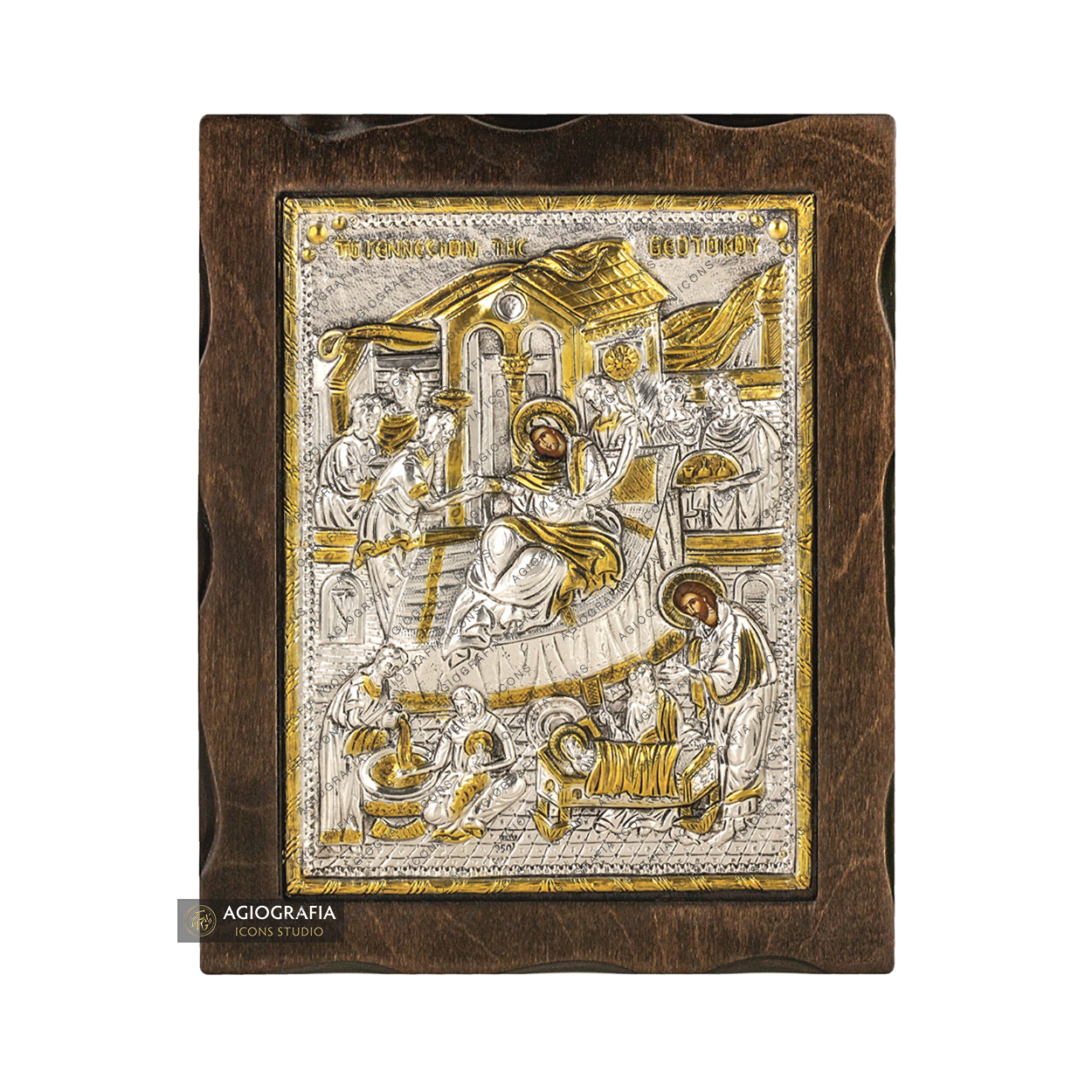 Nativity of Theotokos Pure Silver and 24k Gold Plated Icon