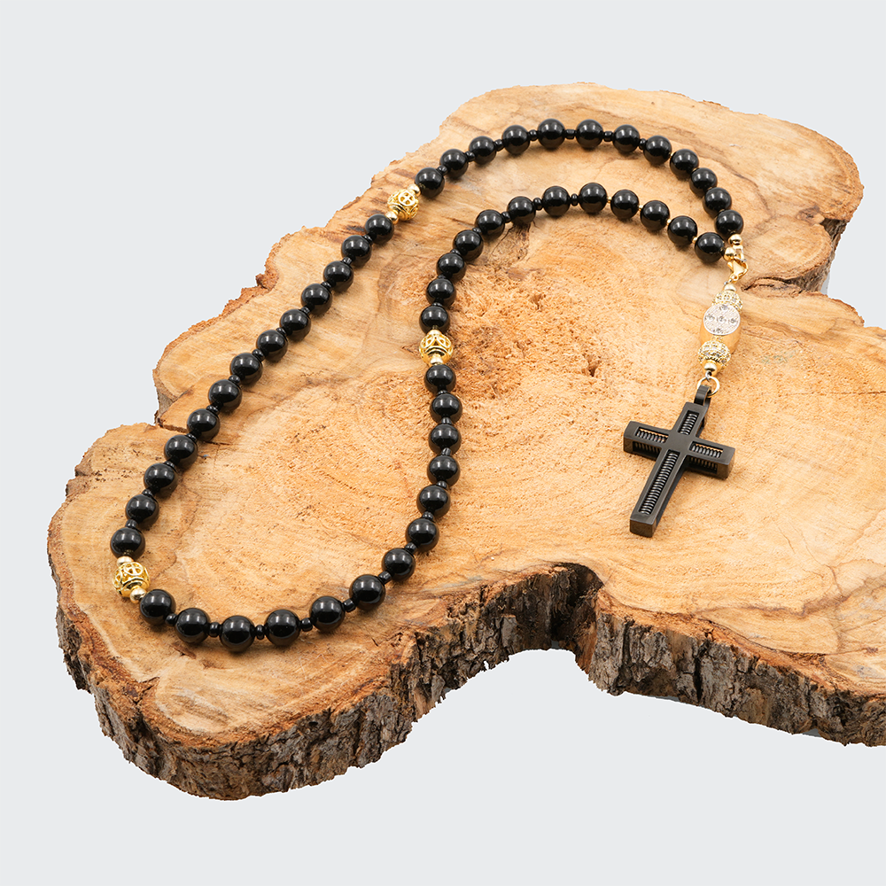 Orthodox Prayer Rope Black Onyx – Gold Plated Cross