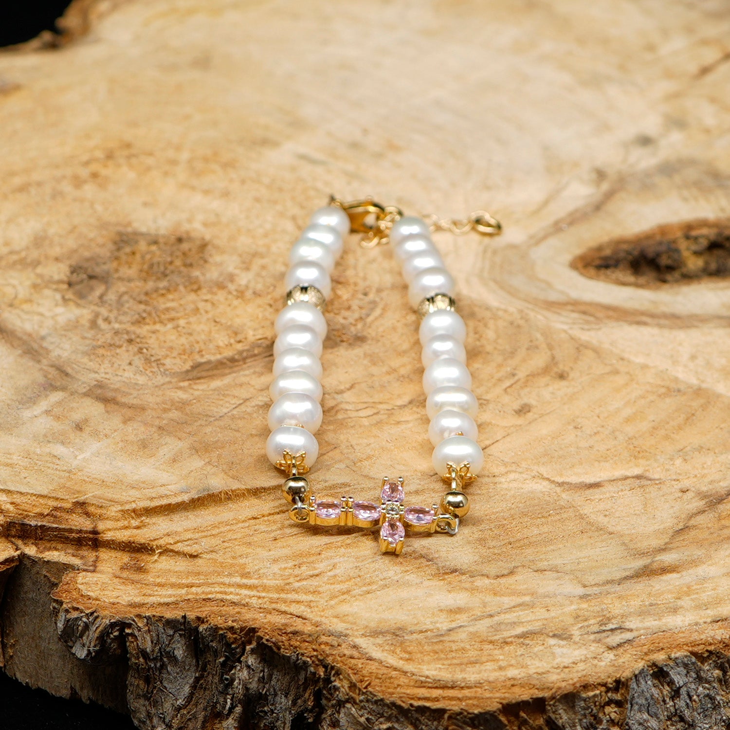 Pearls [Creamy White] 24k Gold Plated Christian Woman Bracelet