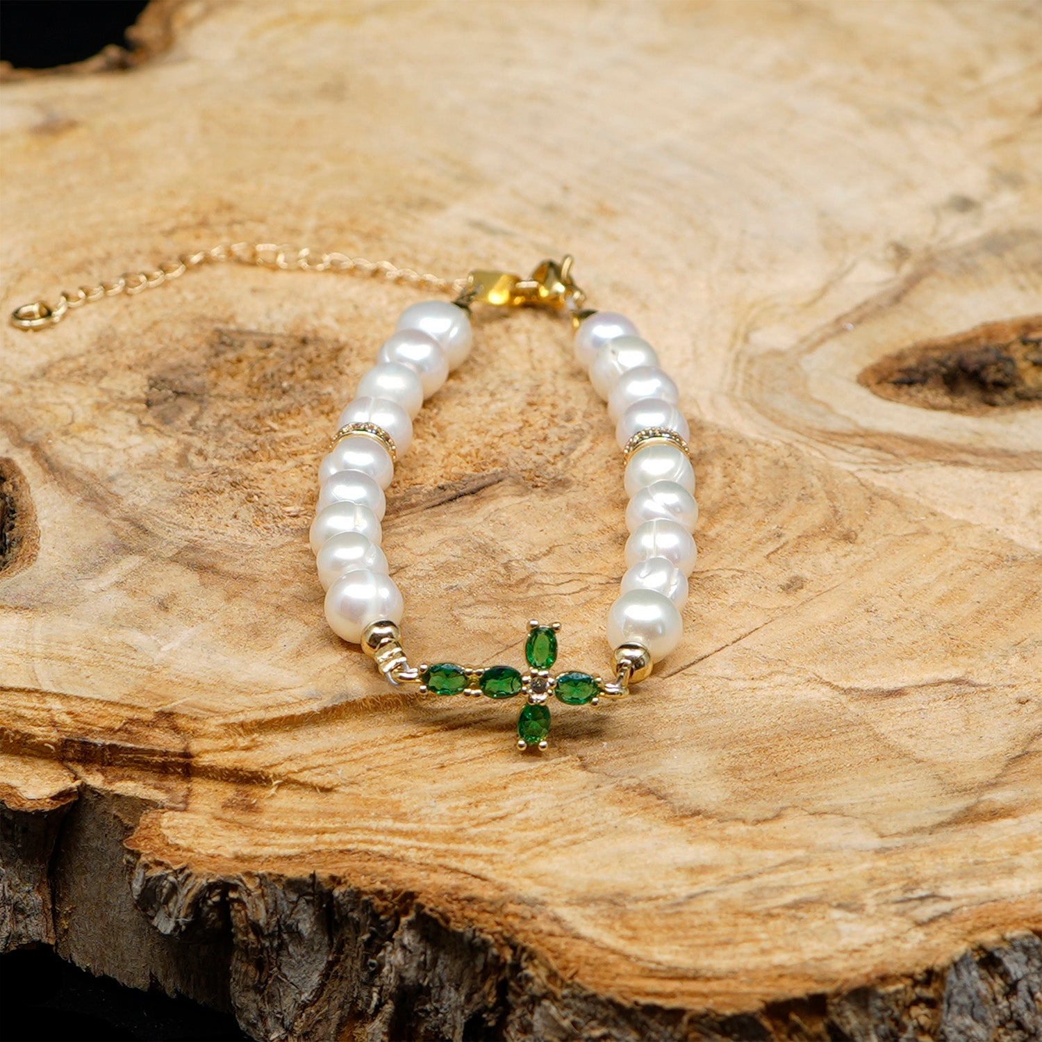 Pearls [White Smoke] 24k Gold Plated Christian Woman Bracelet