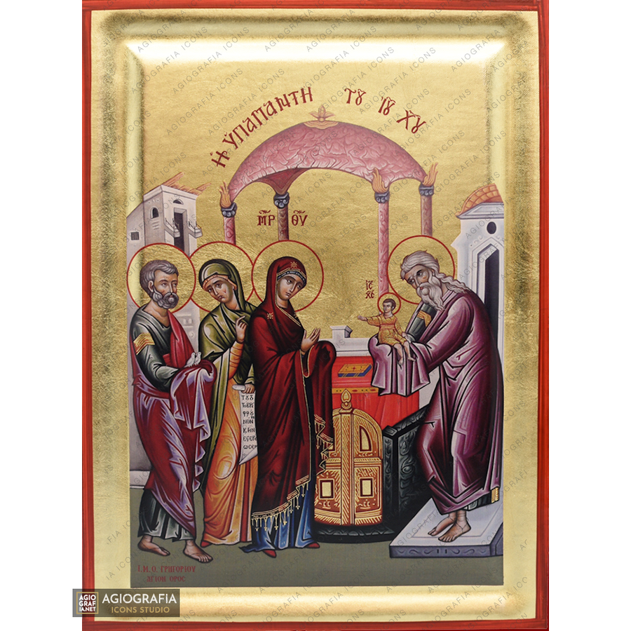 Presentazione del Signore al Tempio icona greca su legno a foglia d'oro
