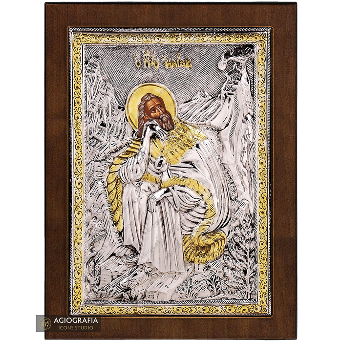 Prophet Elija (Elias) christlich-orthodoxe versilberte Ikone