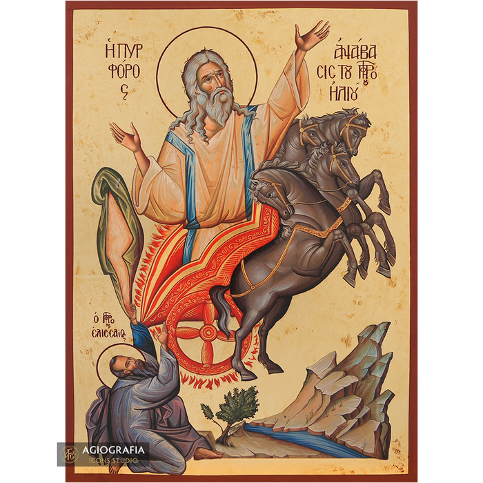 Prophet Elija Golddruck-Ikone mit gealterter Goldfolie
