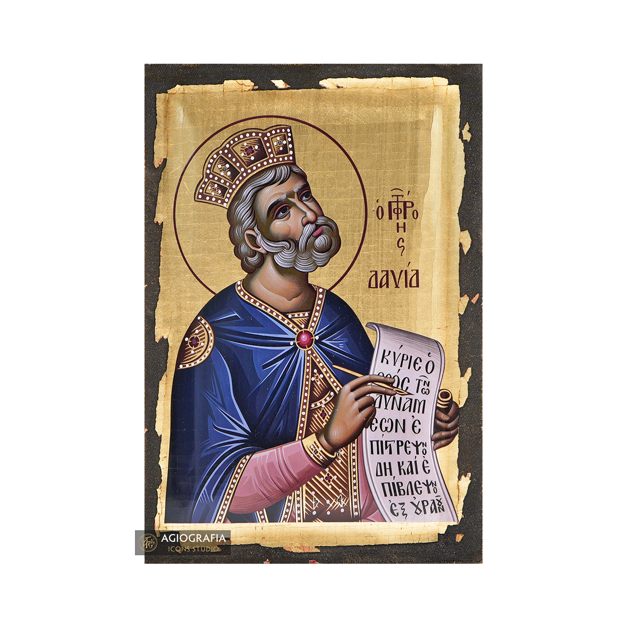 Prophet David Christian Icon with Aged Gold Leaves