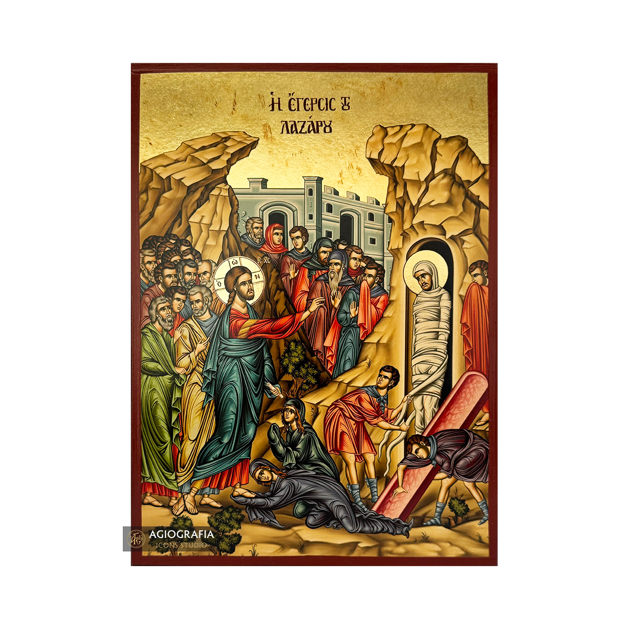 Raising of Lazarus Gold Print Orthodox Icon with Aged Gold Foil