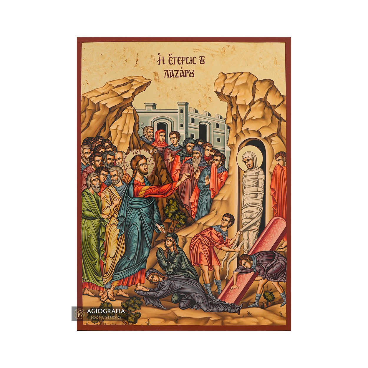 Raising of Lazarus Gold Print Orthodox Icon with Aged Gold Foil