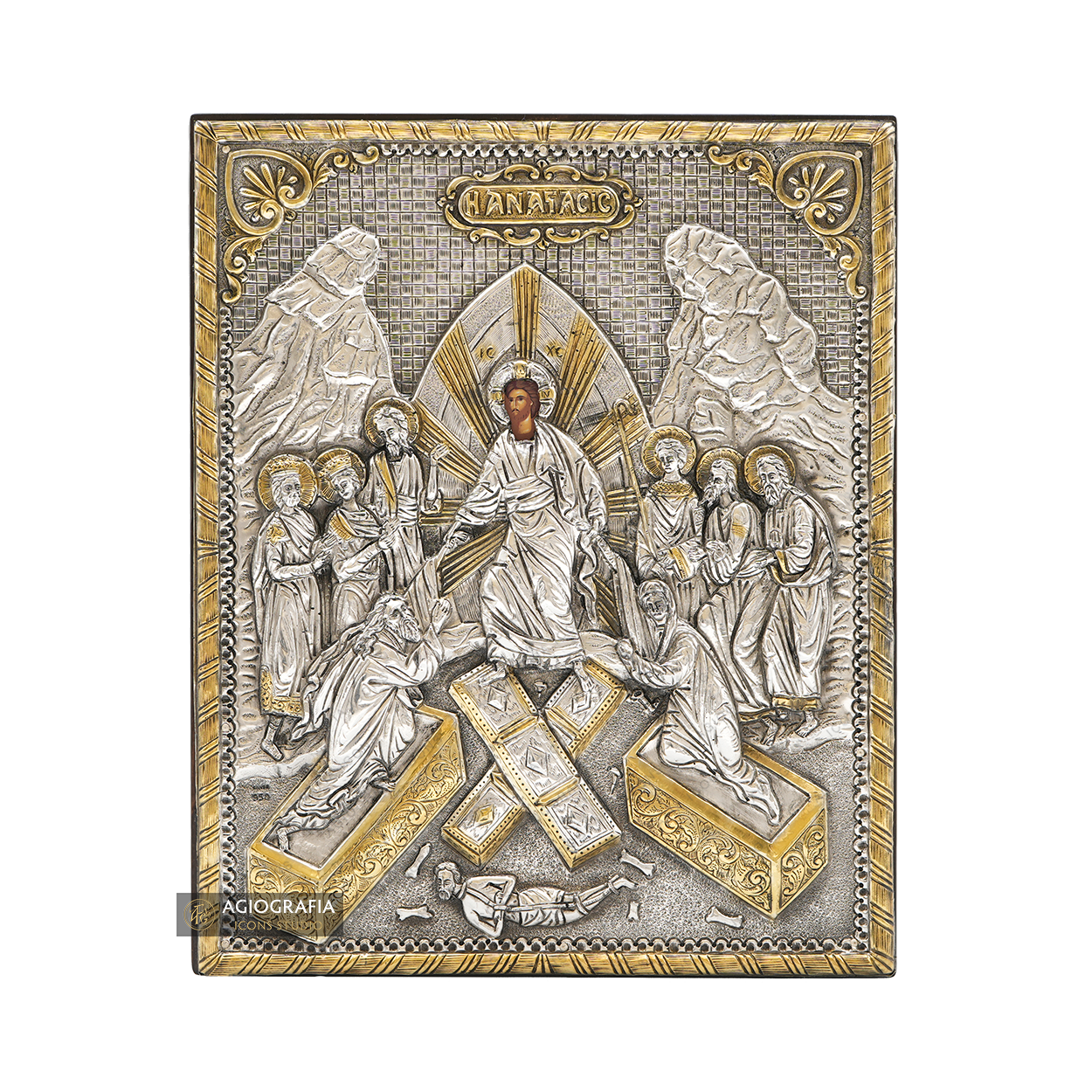 Resurrection of The Lord Pure Silver and 24k Gold Plated Orthodox Icon