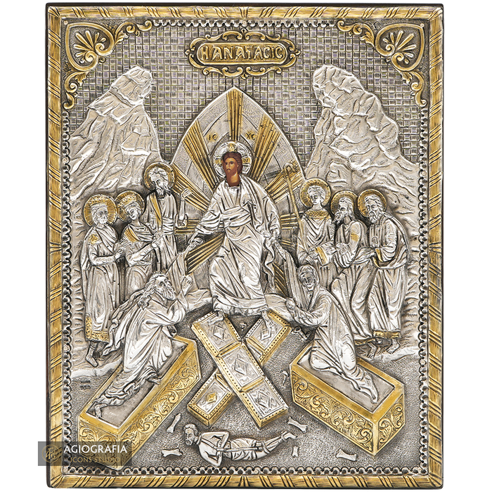 Auferstehung des Herrn orthodoxe Ikone aus reinem Silber mit 24k Vergoldung
