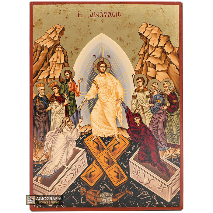 Resurrection of The Lord Gold Print Icon with Aged Gold Foil