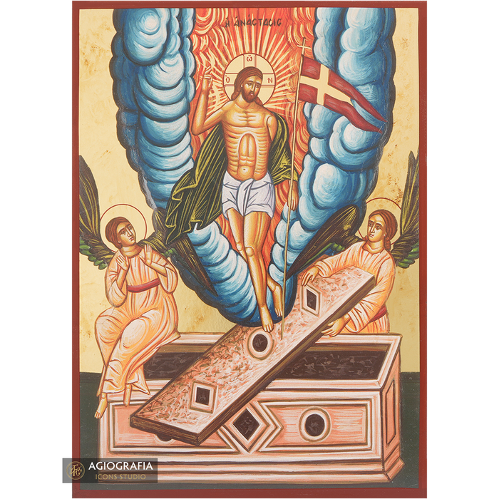 Résurrection du Seigneur icône en impression or avec feuille d'or vieillie