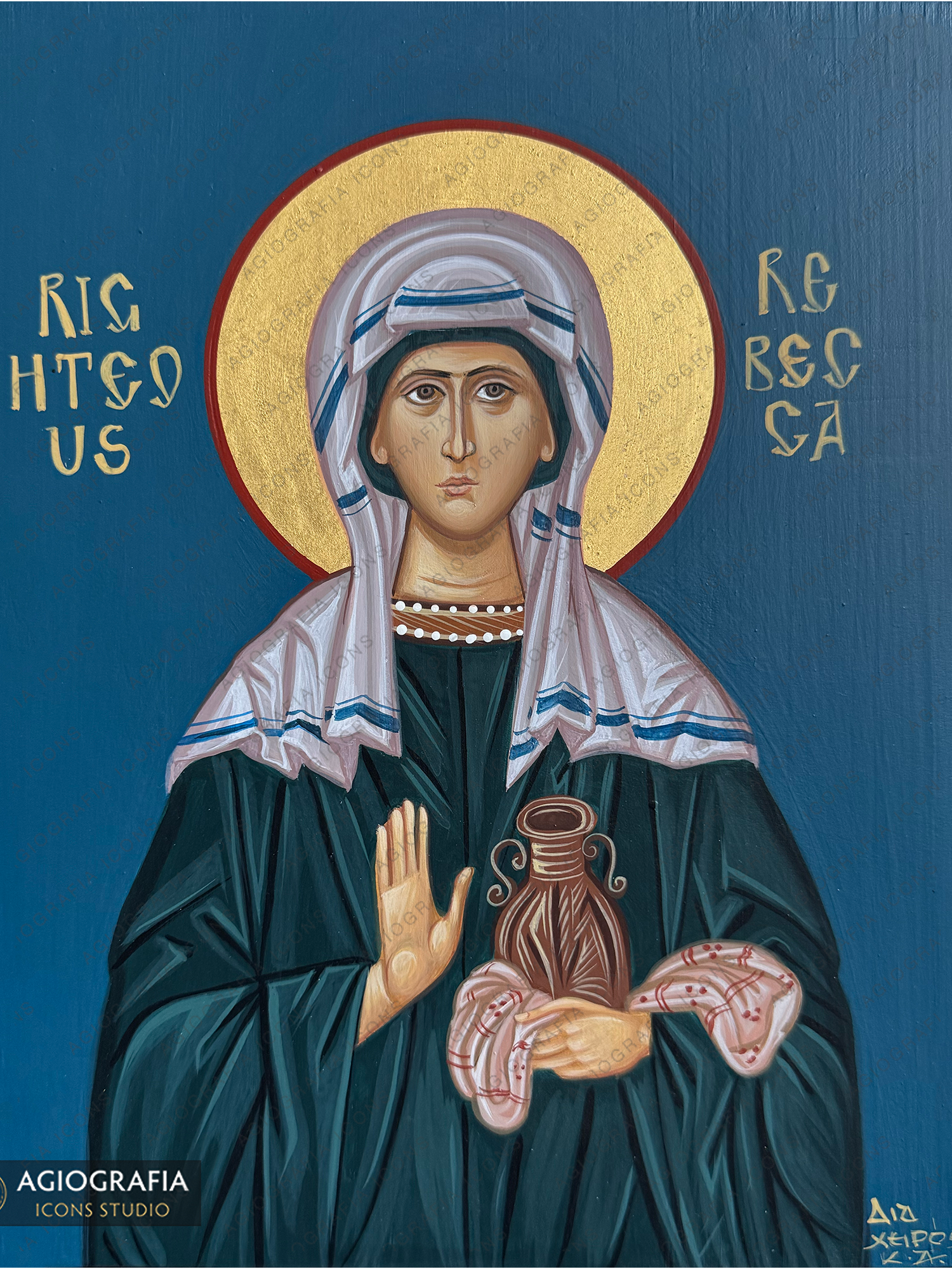 Righteous Rebecca Handwritten Icon with Colored Background and 22k Halo