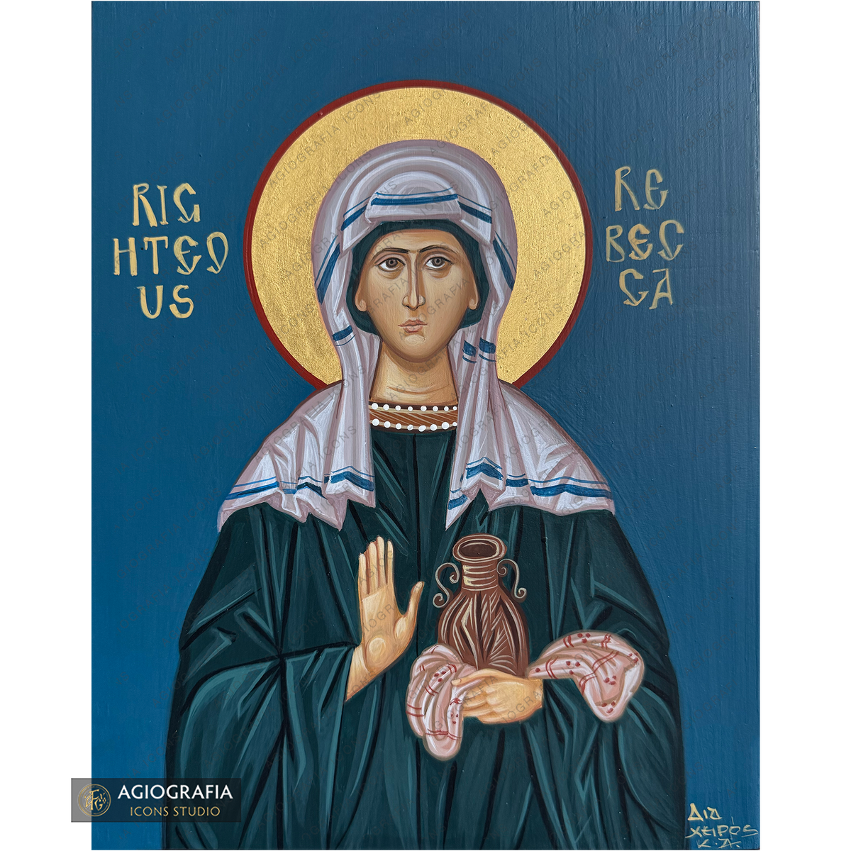 Righteous Rebecca Handwritten Icon with Colored Background and 22k Halo