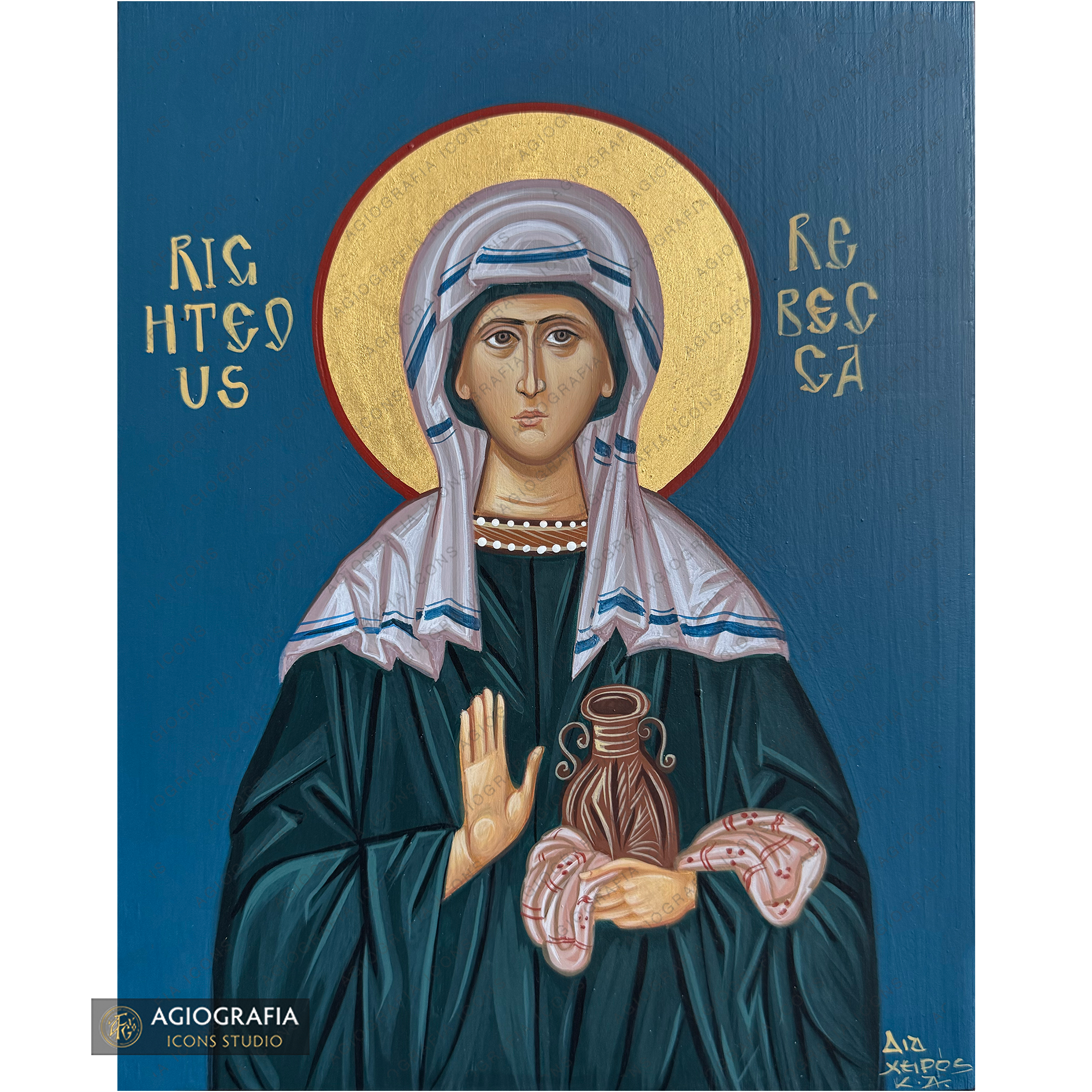 Righteous Rebecca Handwritten Icon with Colored Background and 22k Halo