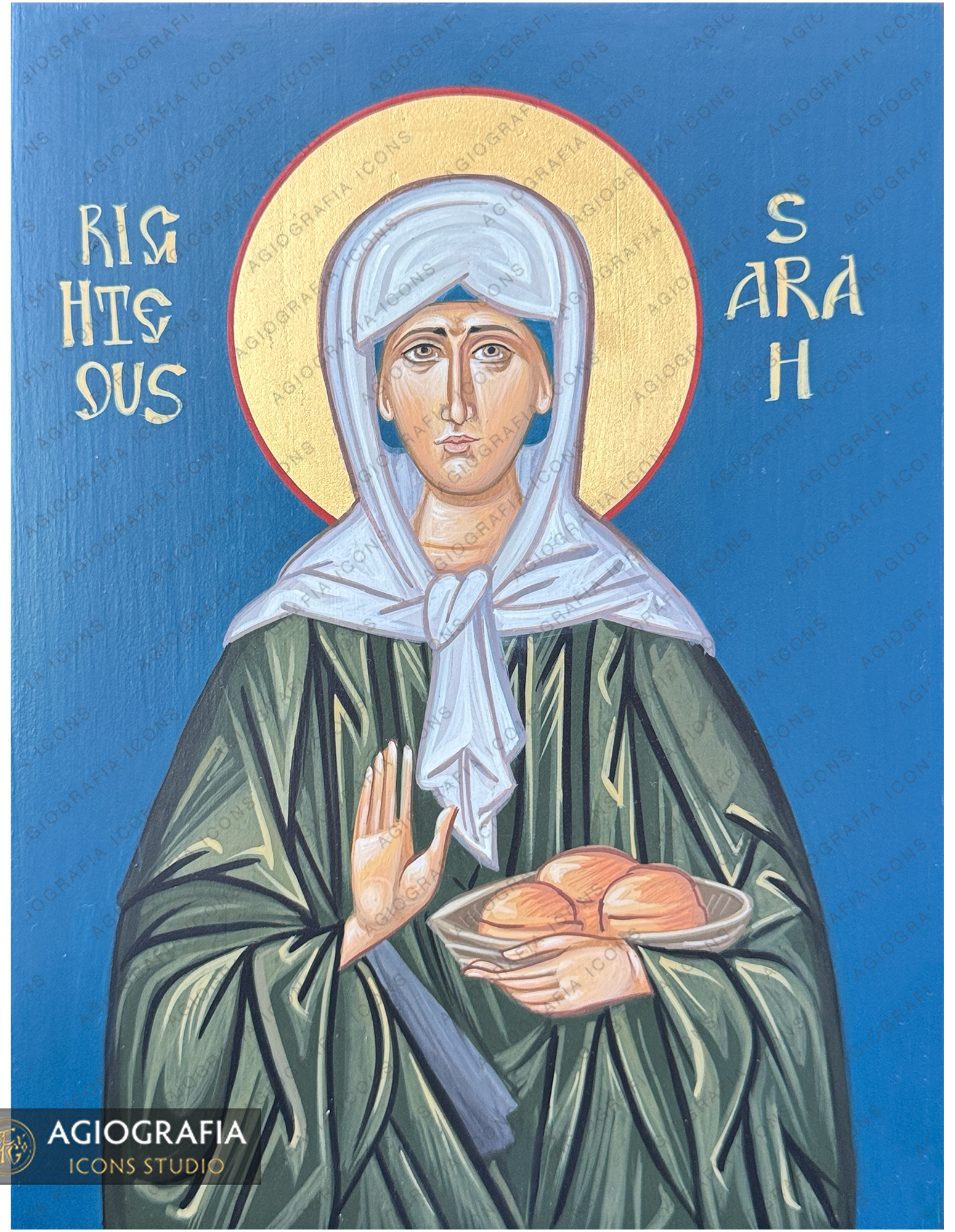 Righteous Sarah Handwritten Icon with Colored Background and 22k Halo