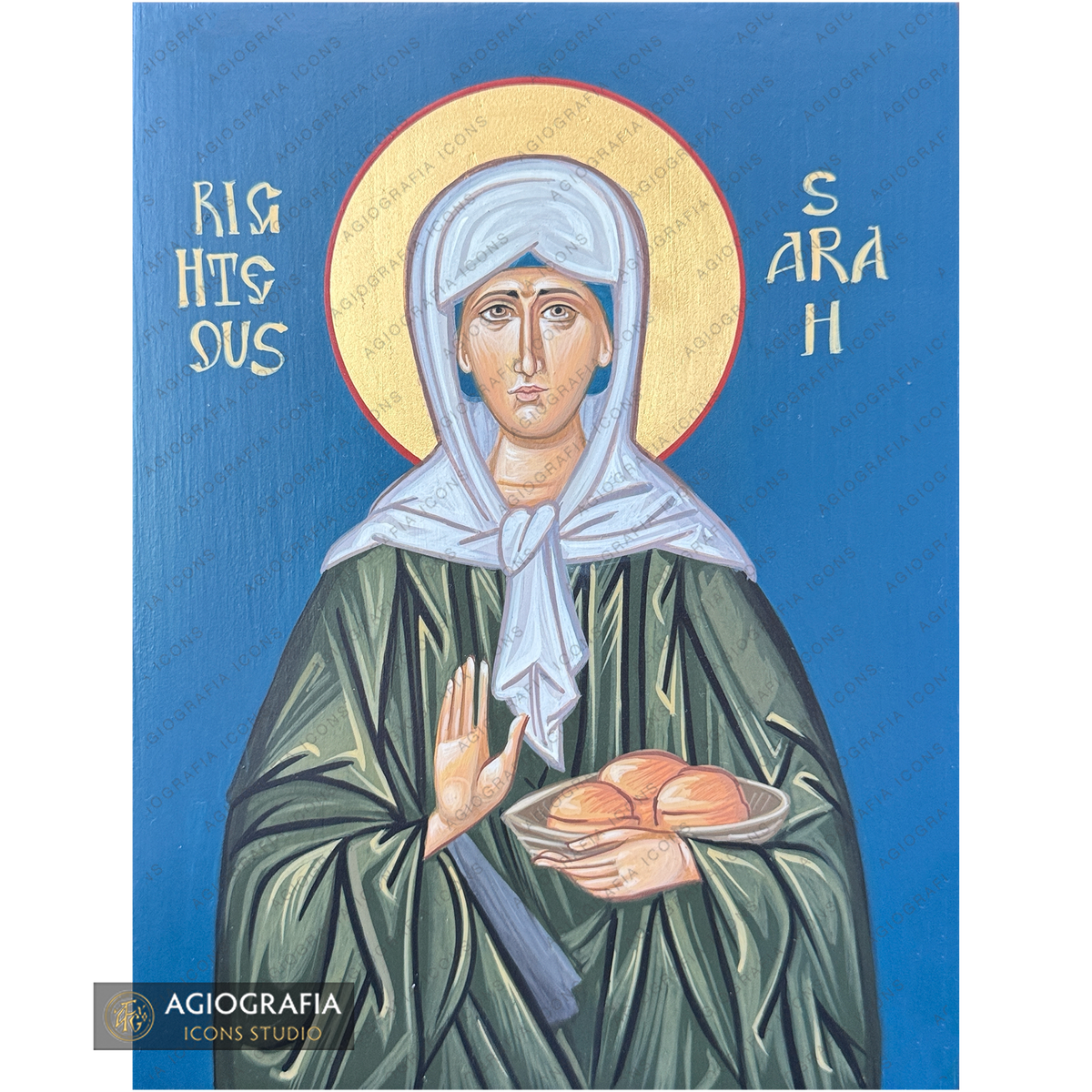 Righteous Sarah Handwritten Icon with Colored Background and 22k Halo