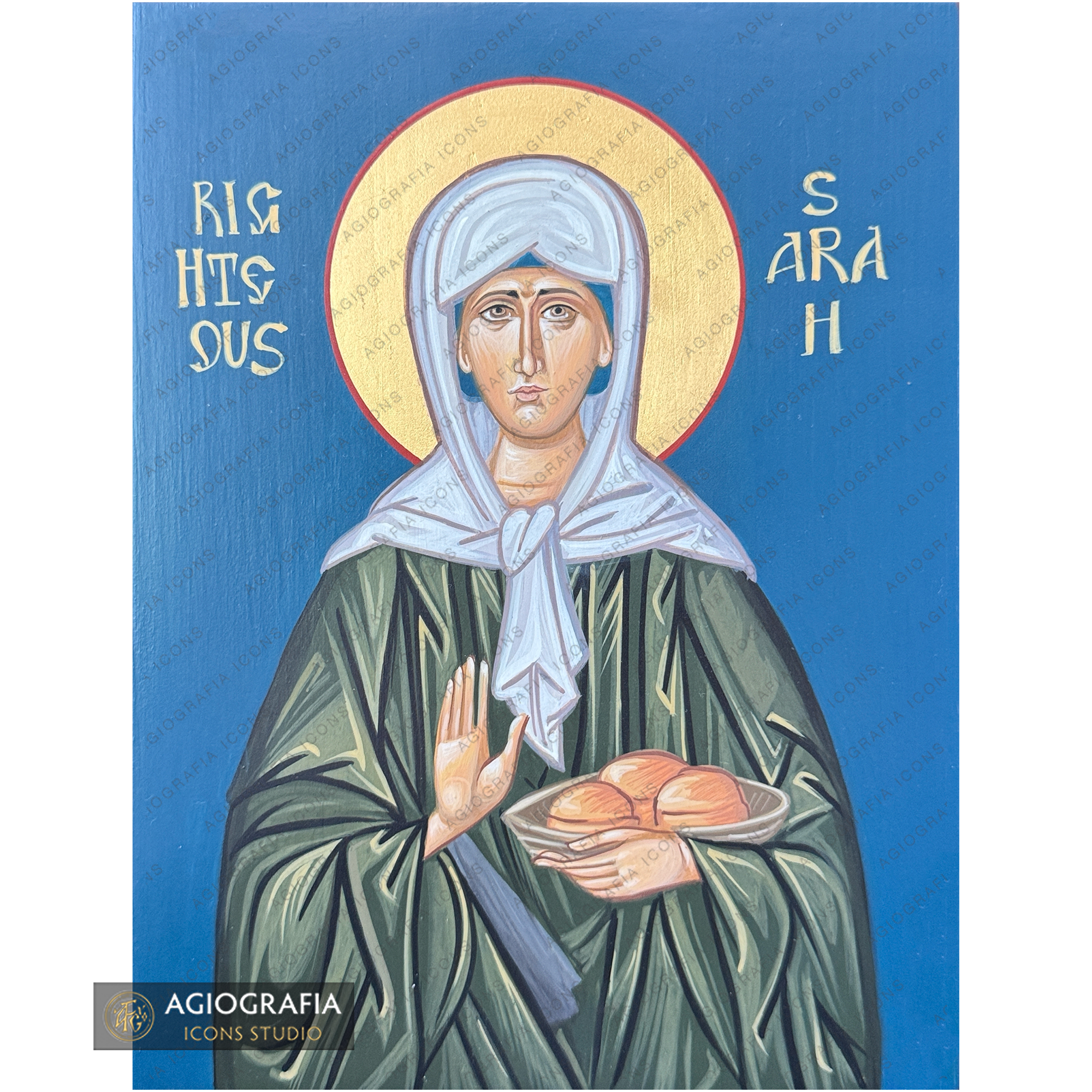 Righteous Sarah Handwritten Icon with Colored Background and 22k Halo